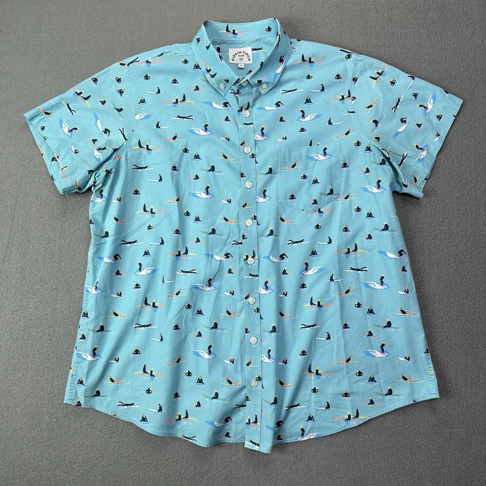 Kirrin Finch Ray Surfer Button Up Short Sleeve Shirt Size 16 Blue Graphic Print